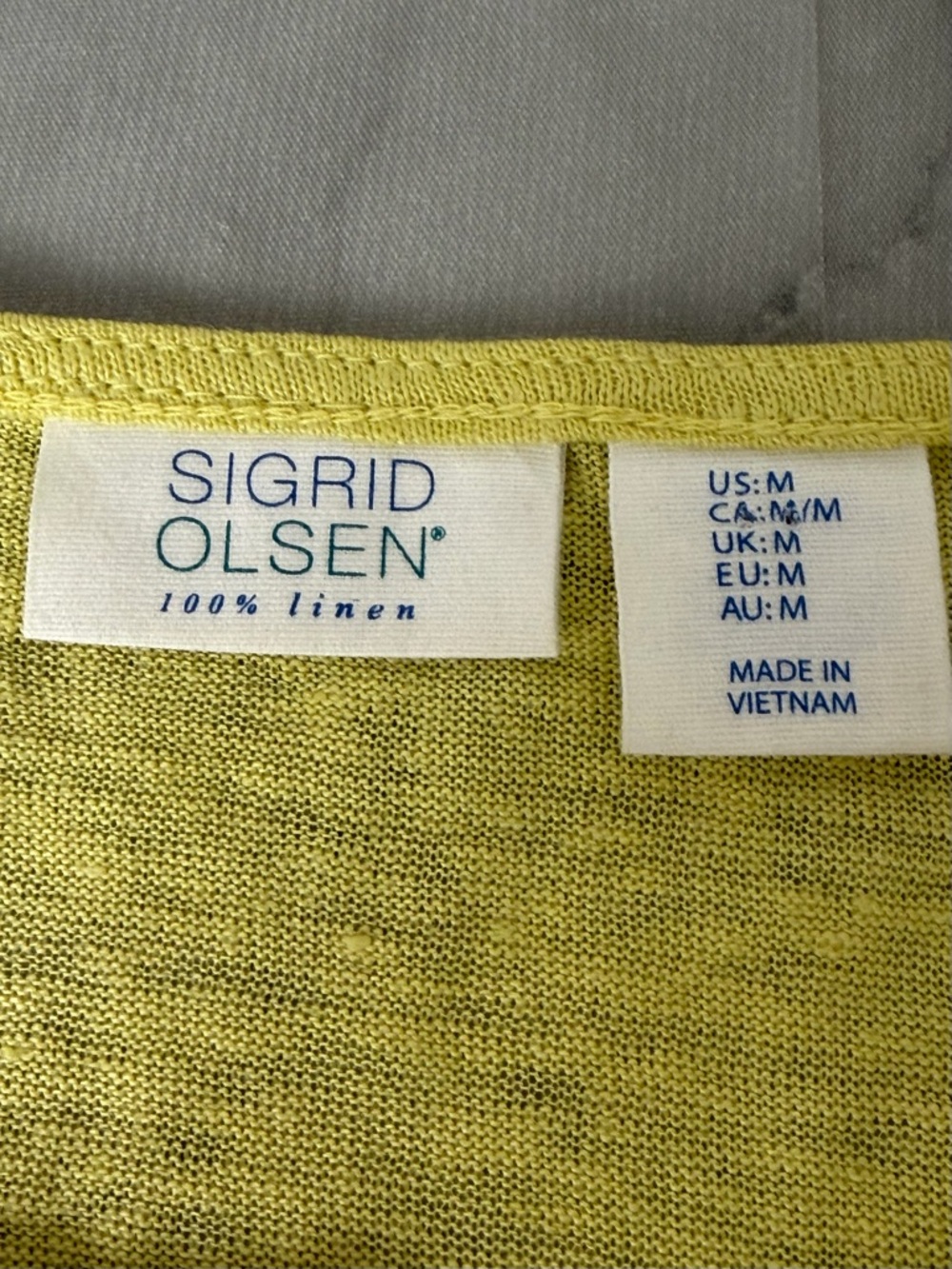 100% Linen Top Chartreuse Yellow Blouse Cap Sleeve Lightweight M Summer Boxy - Picture 2 of 10